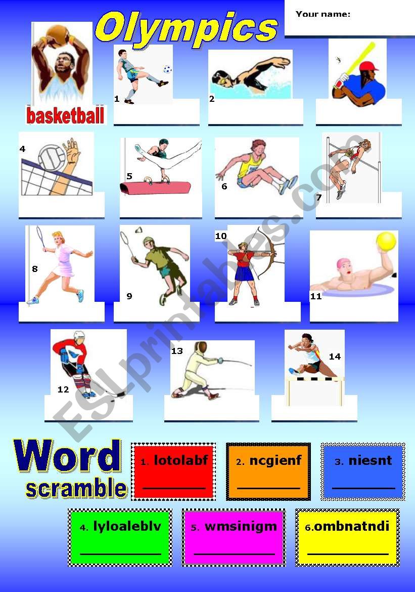 Olympic sports + word scramble