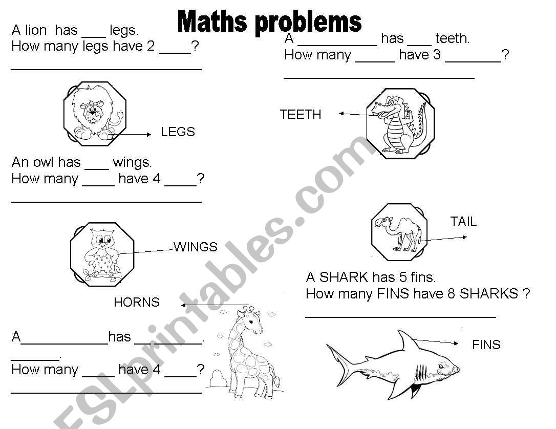 Maths Problems- TAnimals, parts of the body