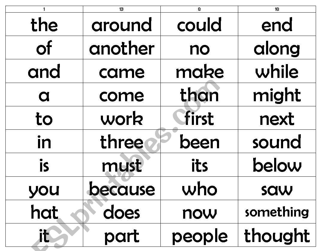 Sight word lists worksheet