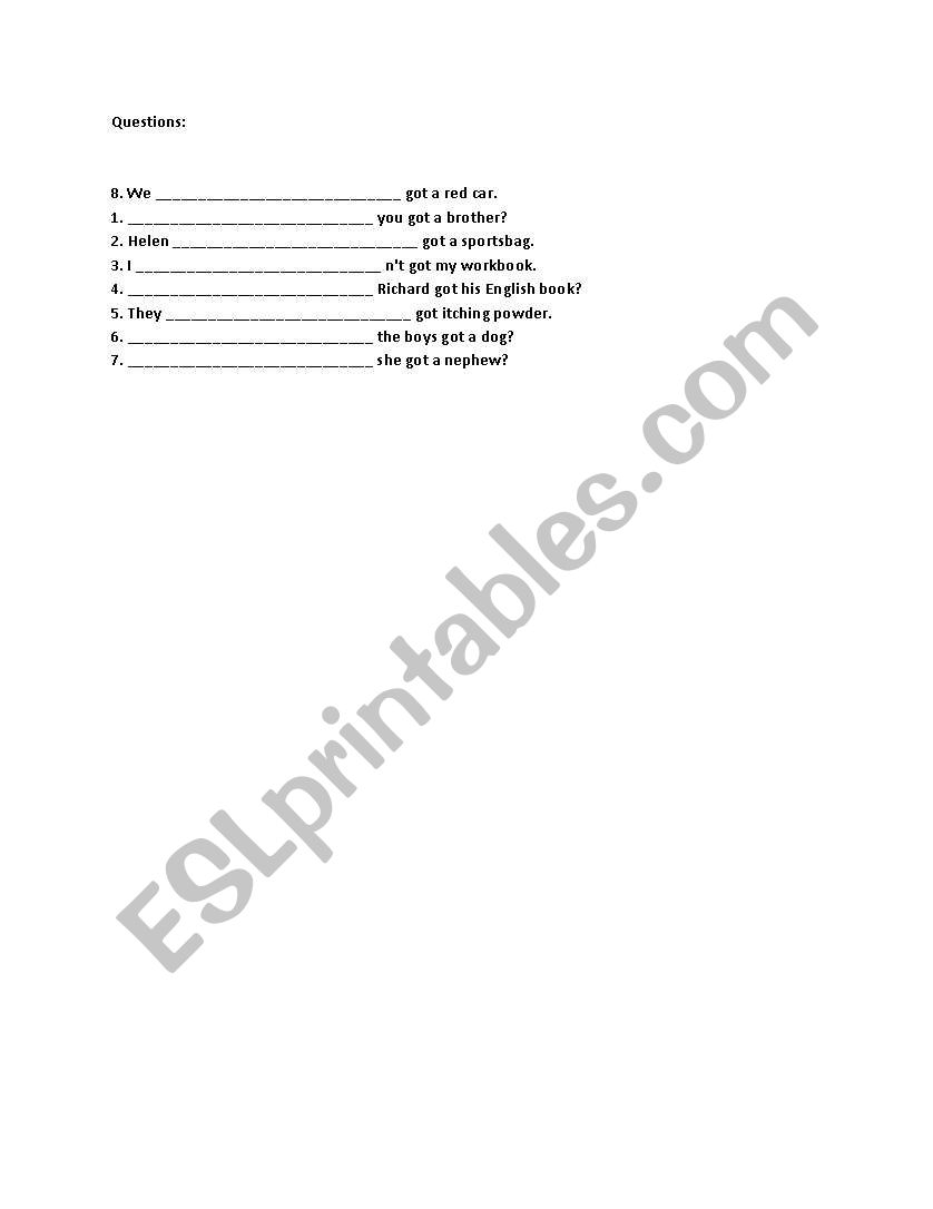 small worksheet of has have worksheet