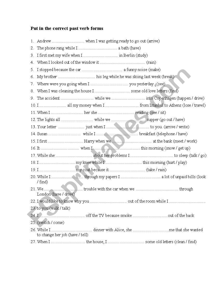 past tense forms worksheet