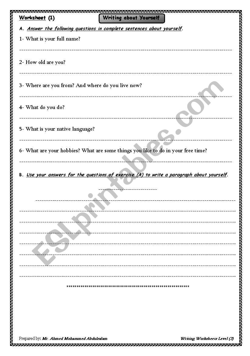 A Writing Worksheet worksheet