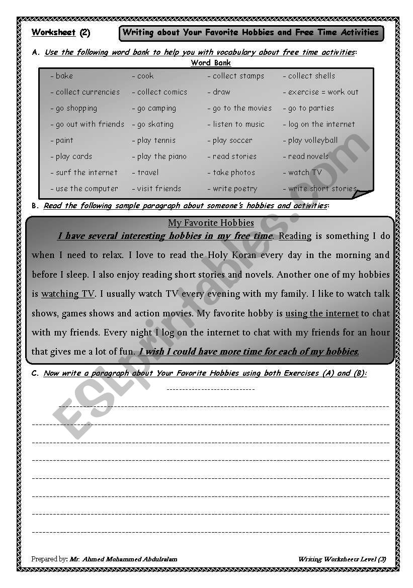 Writing Worksheet (2) worksheet