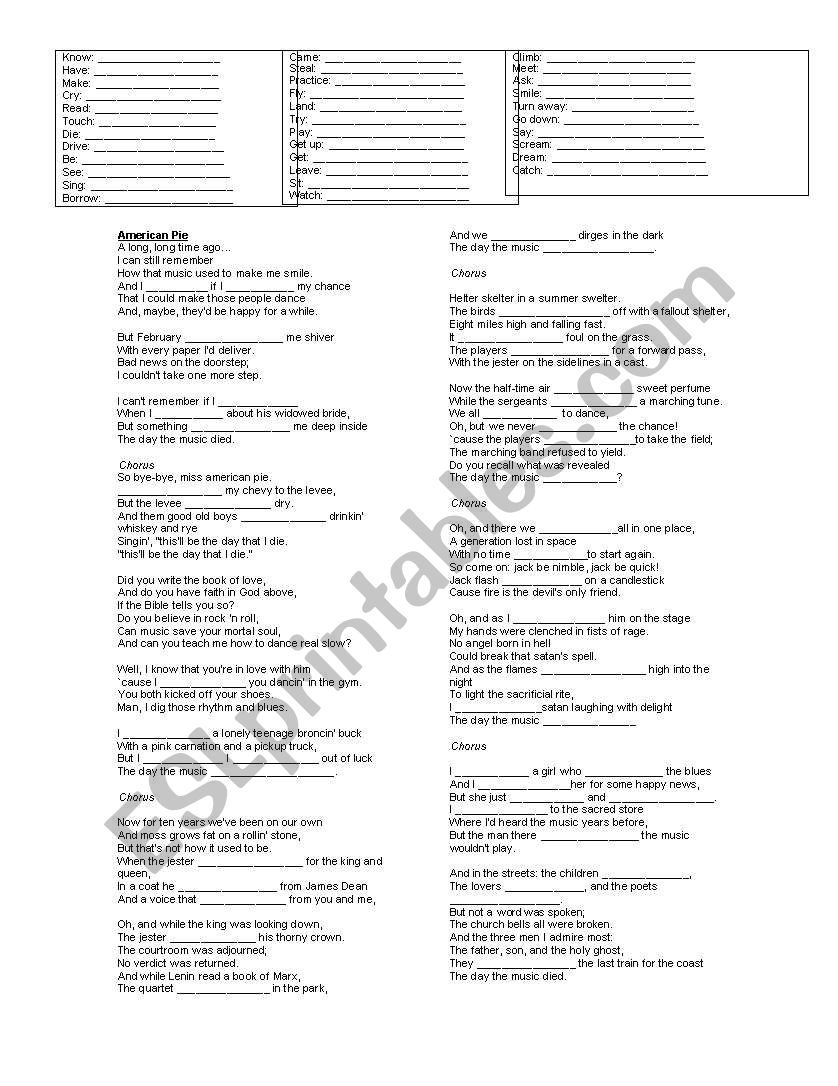 American Pie - Madonna worksheet