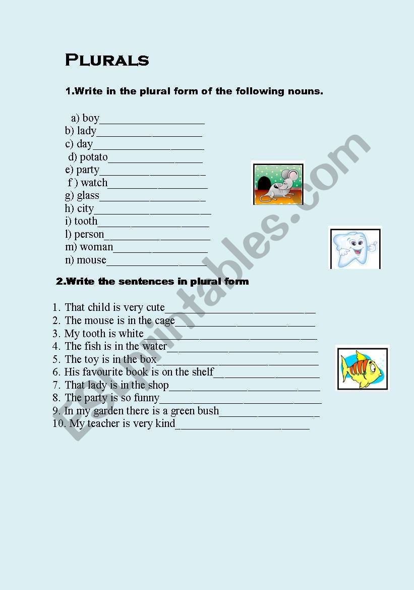 Plurals worksheet