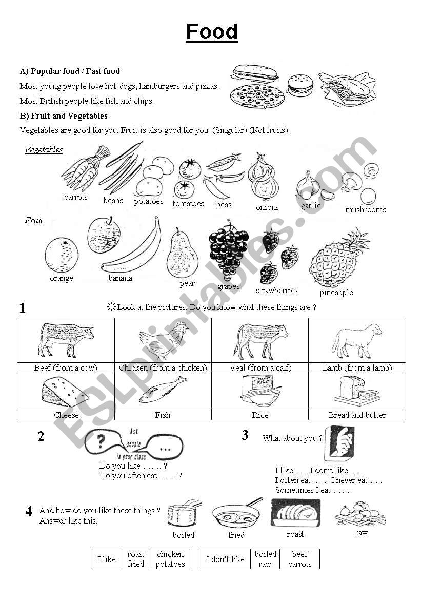 food worksheet