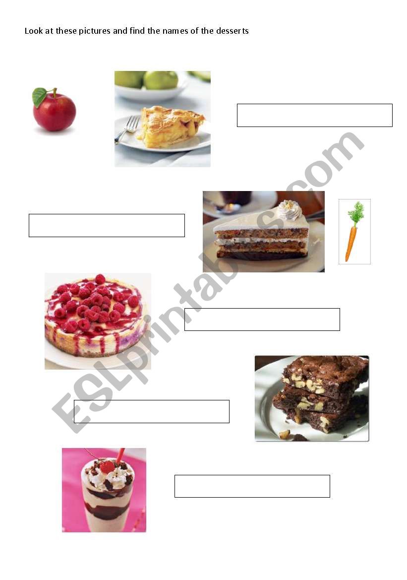 match the desserts with their pictures