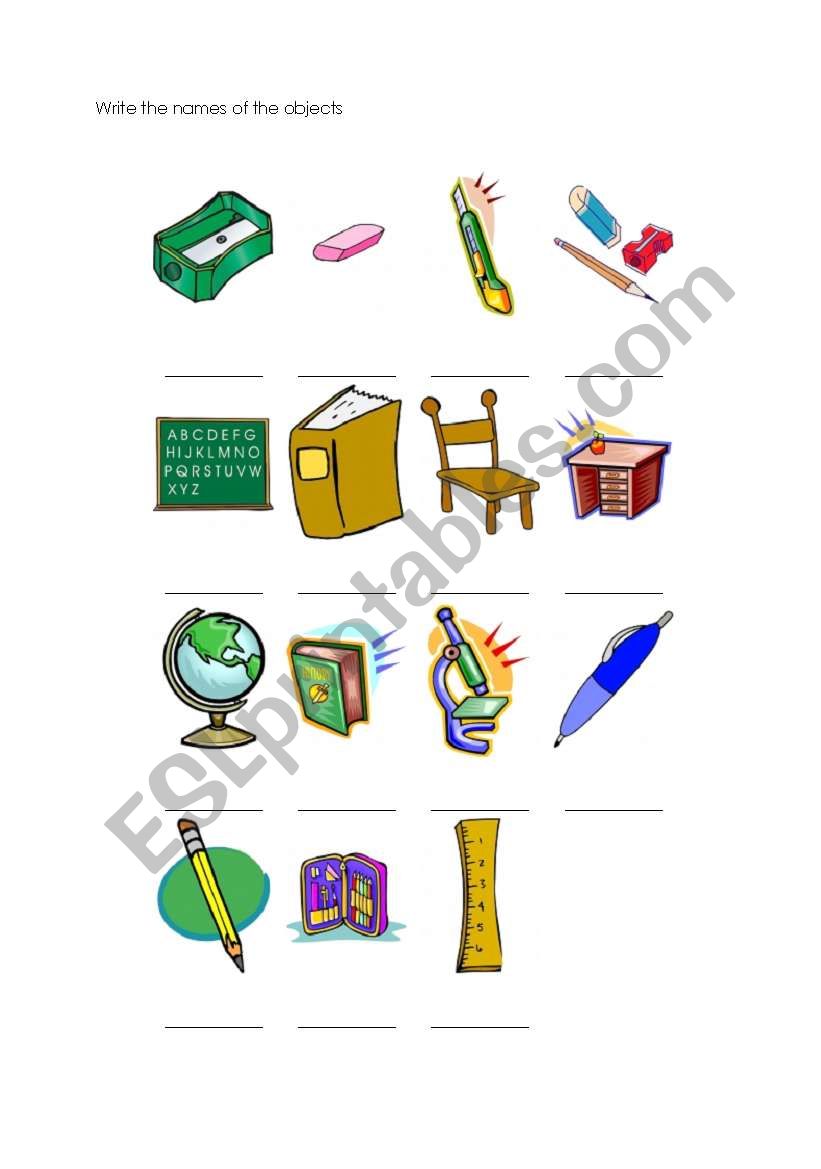 Classroom objects worksheet