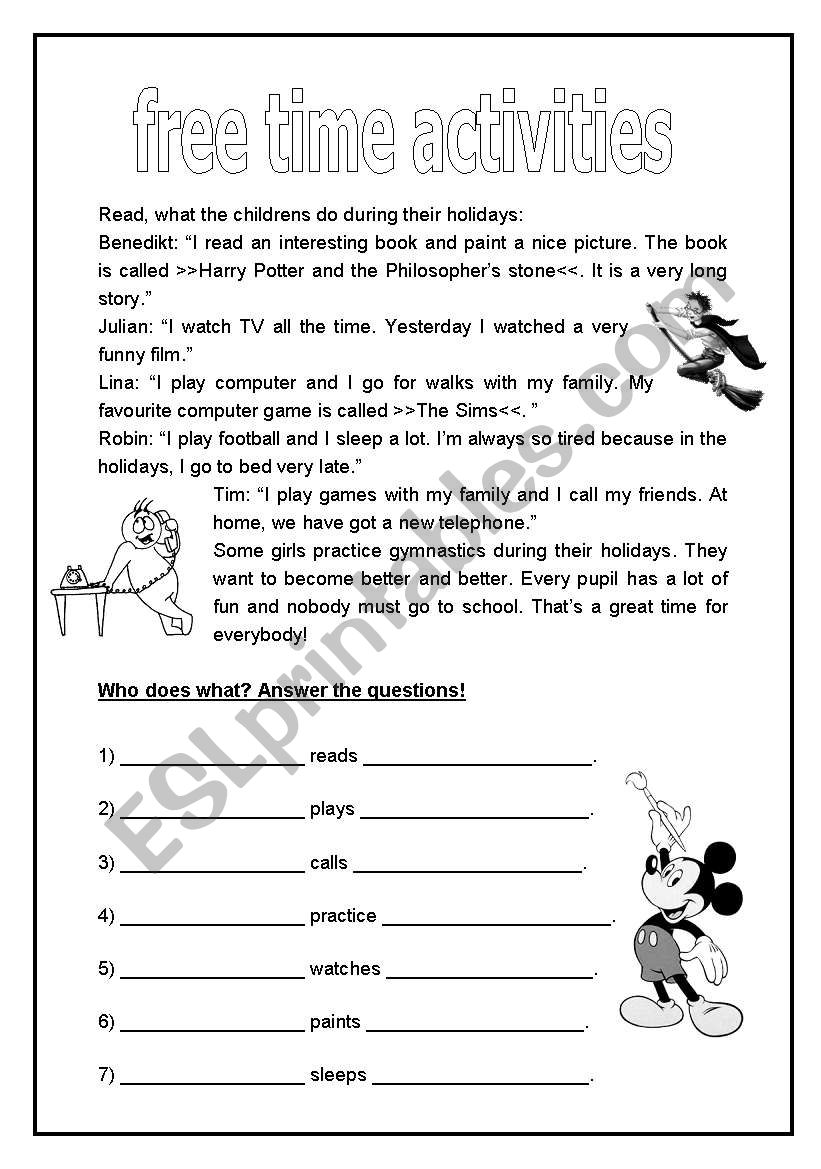 spare time worksheet