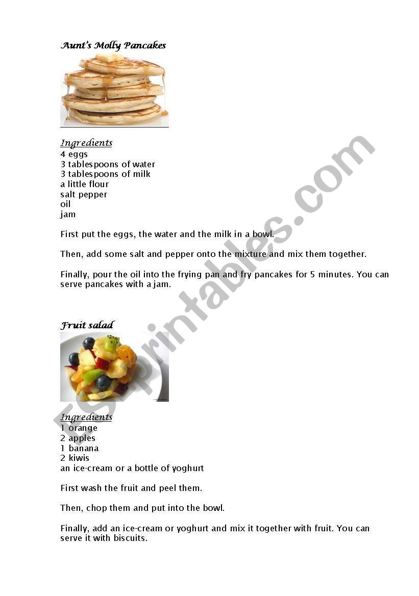 Recipe worksheet