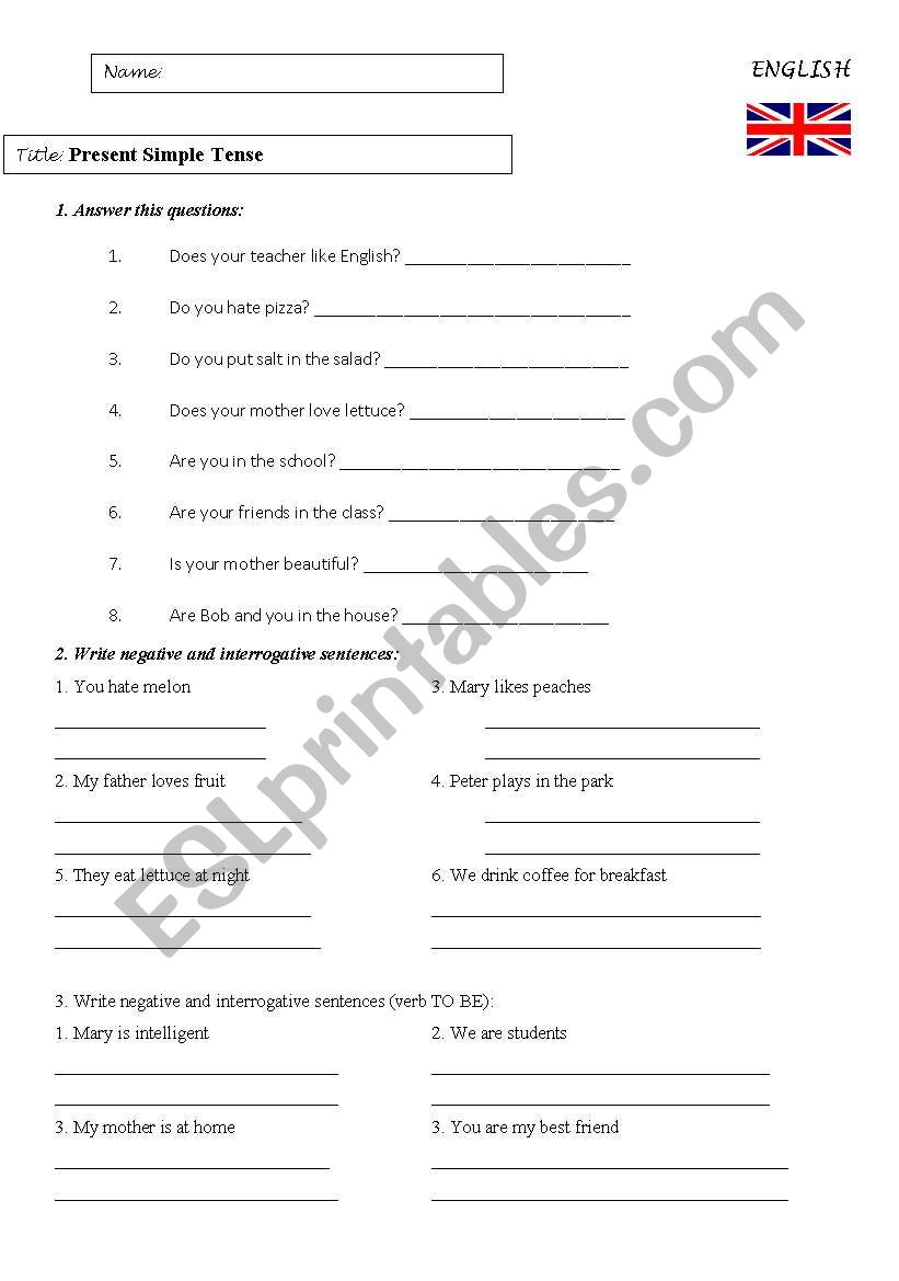 Negative and questions worksheet