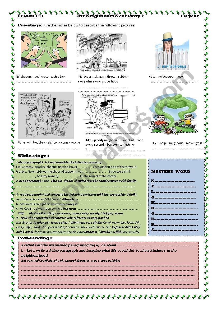 Are Neighbours Necessary worksheet