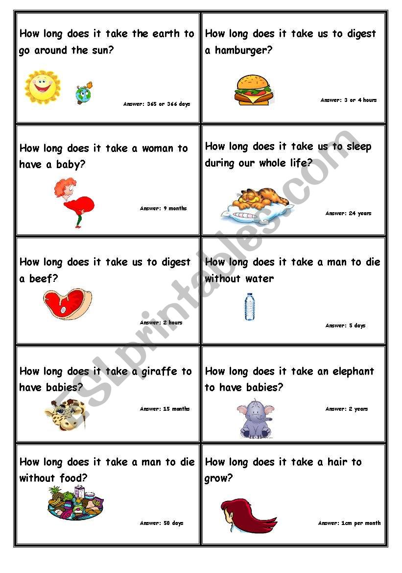 How long does it take...? worksheet