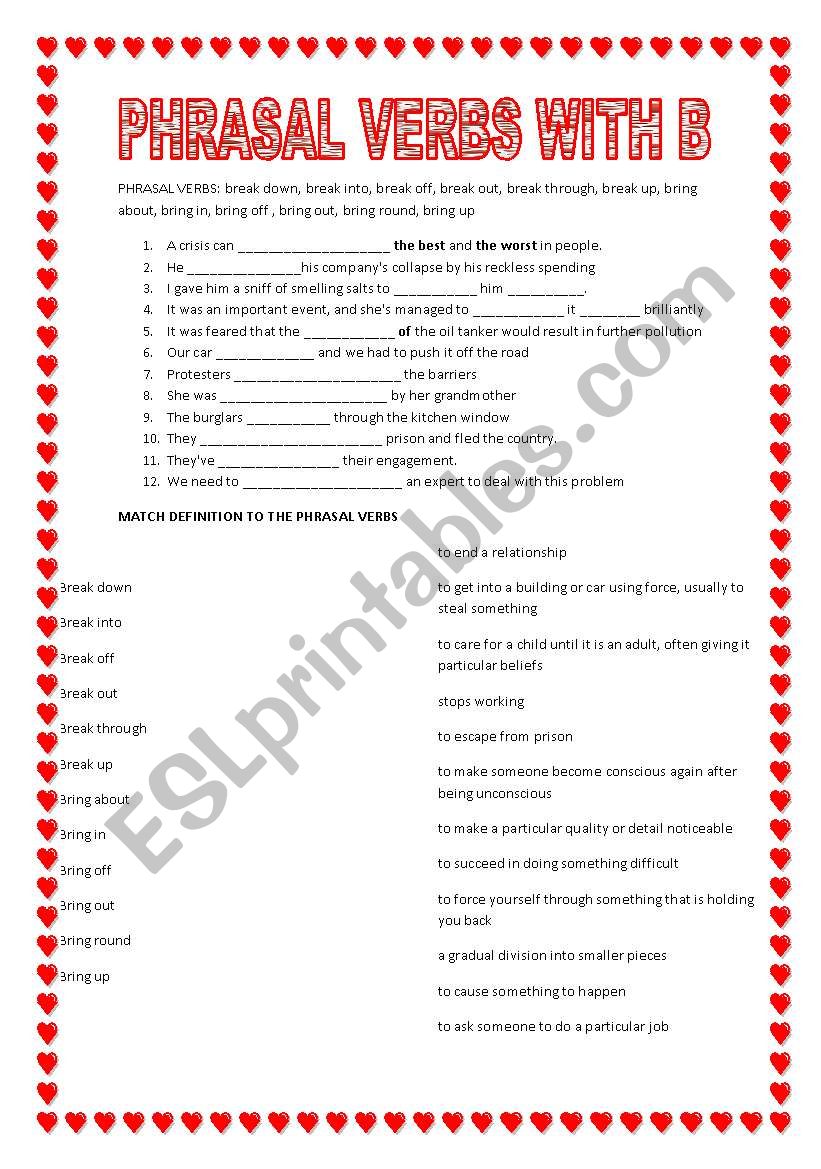 PHRASAL VERBS WITH B worksheet