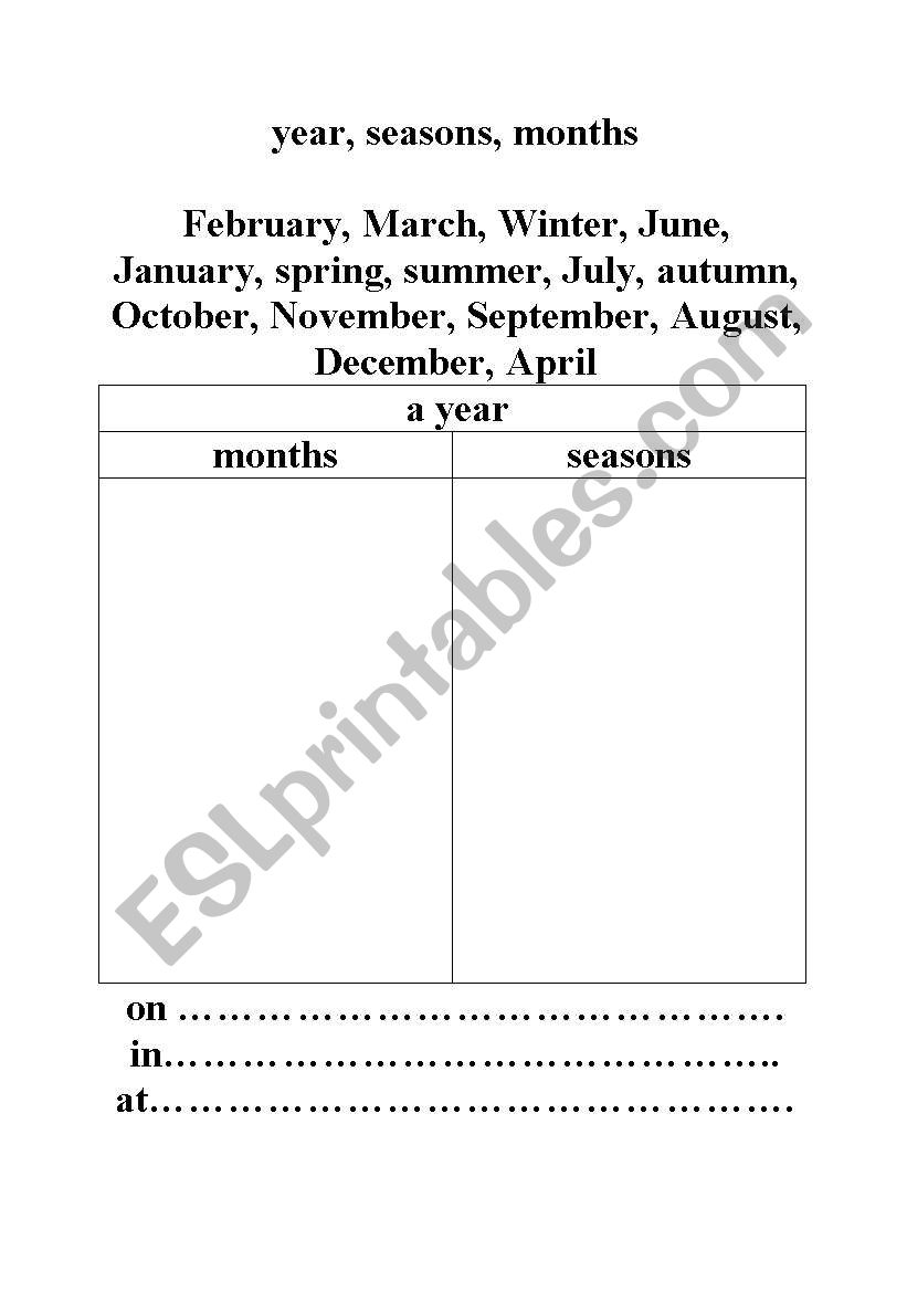 Months worksheet