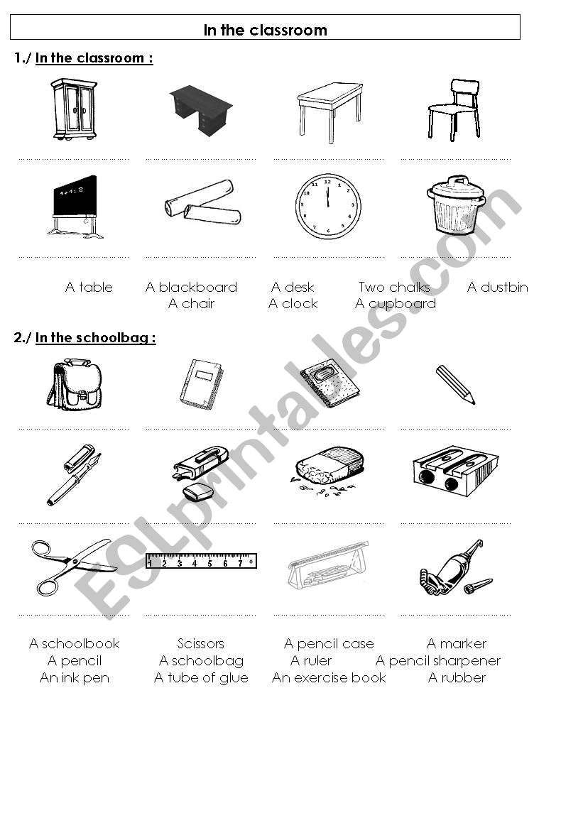 In the classroom worksheet