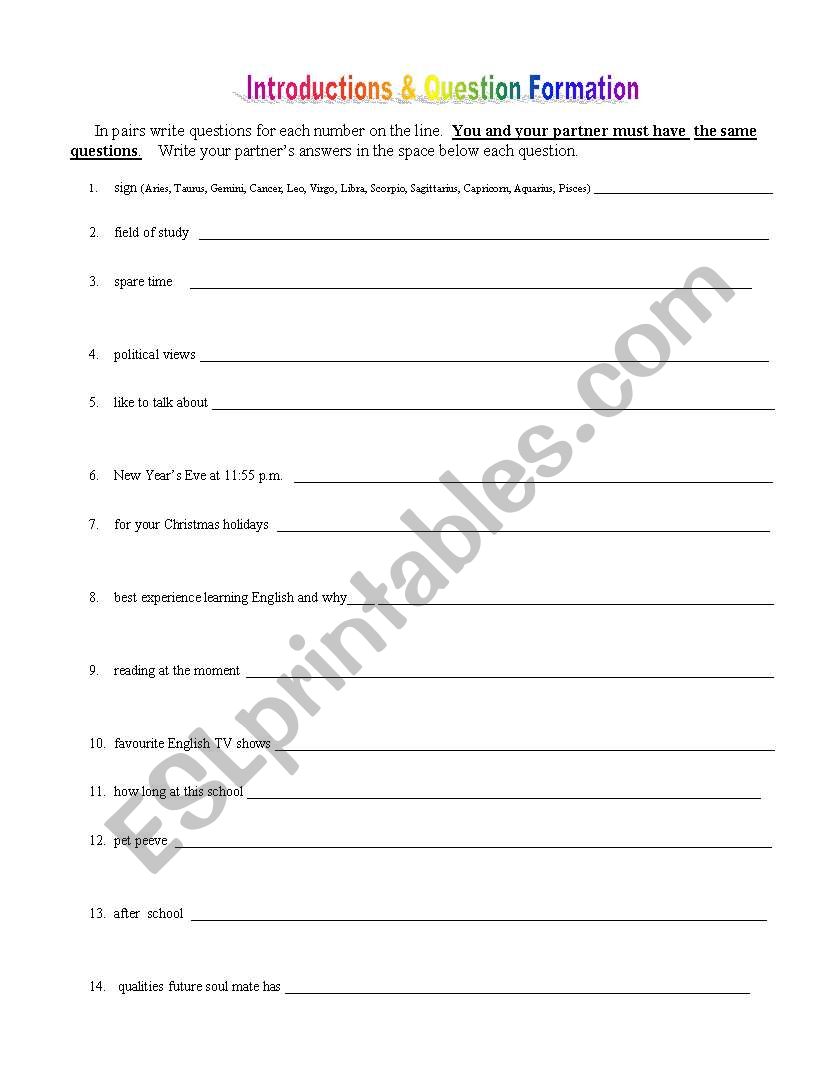 Introductions & Question Formation