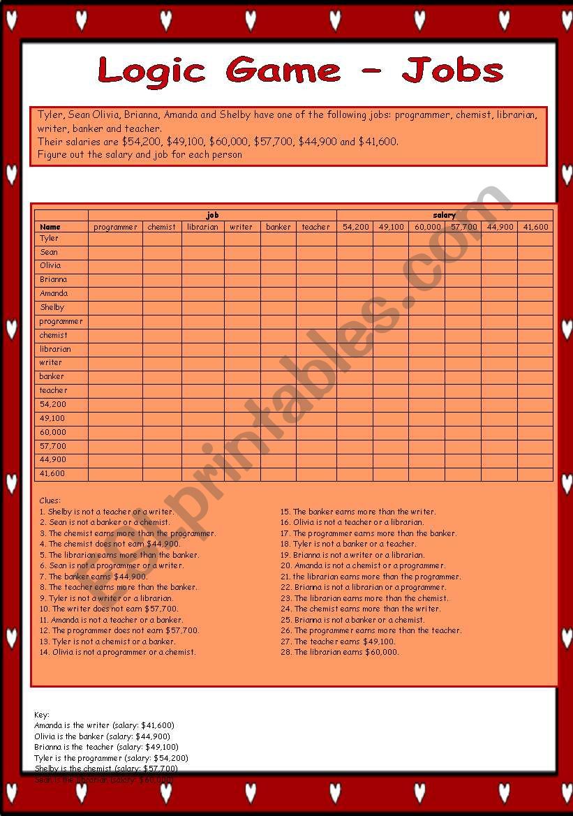 Logical Jobs worksheet