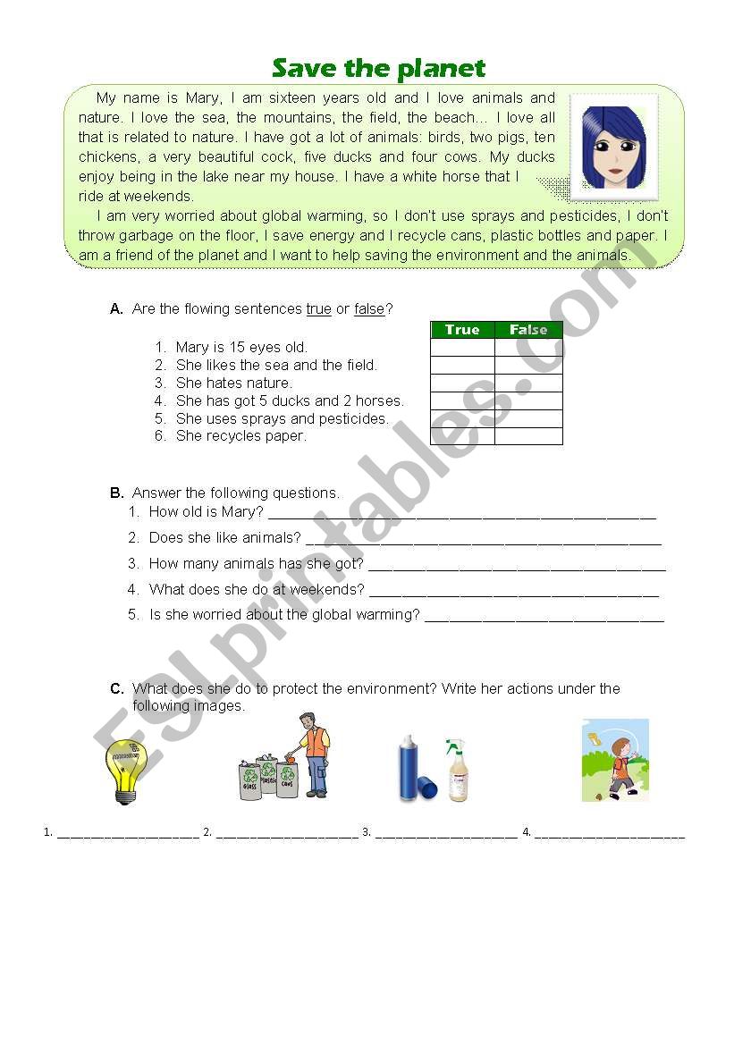 Mary and the environment worksheet