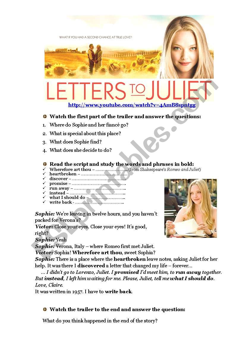 Letters to Juliet worksheet