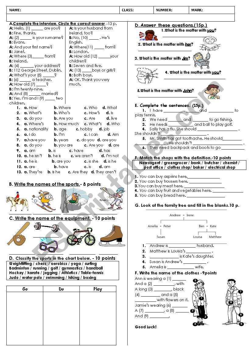 Health & Sports worksheet