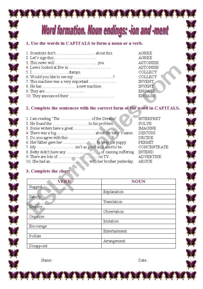 Word Formation. Nouns ending: -ion and -ment