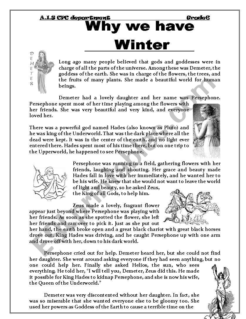 Why we have Winter ! worksheet