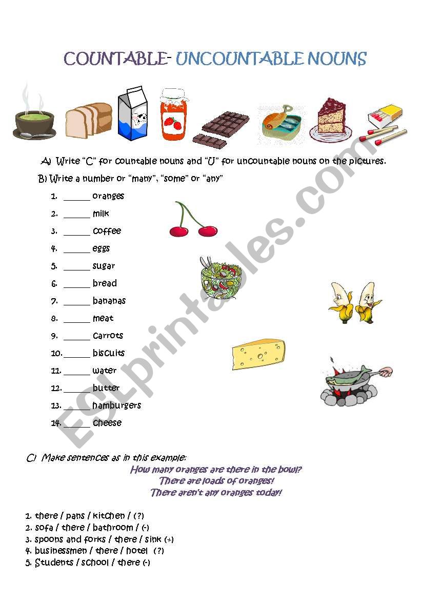 Countable uncountable nouns worksheet