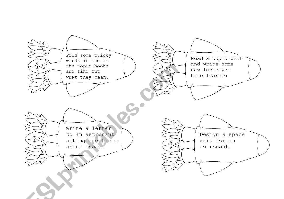 Space topic challenge cards worksheet