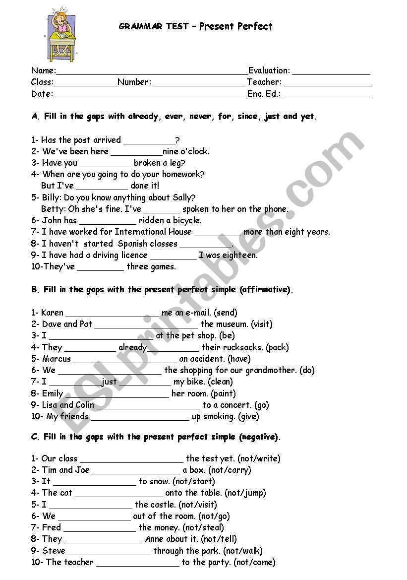 Present perfect worksheet