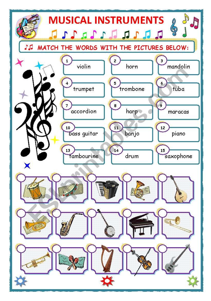 MUSICAL INSTRUMENTS - MATCH - (plus KEY)