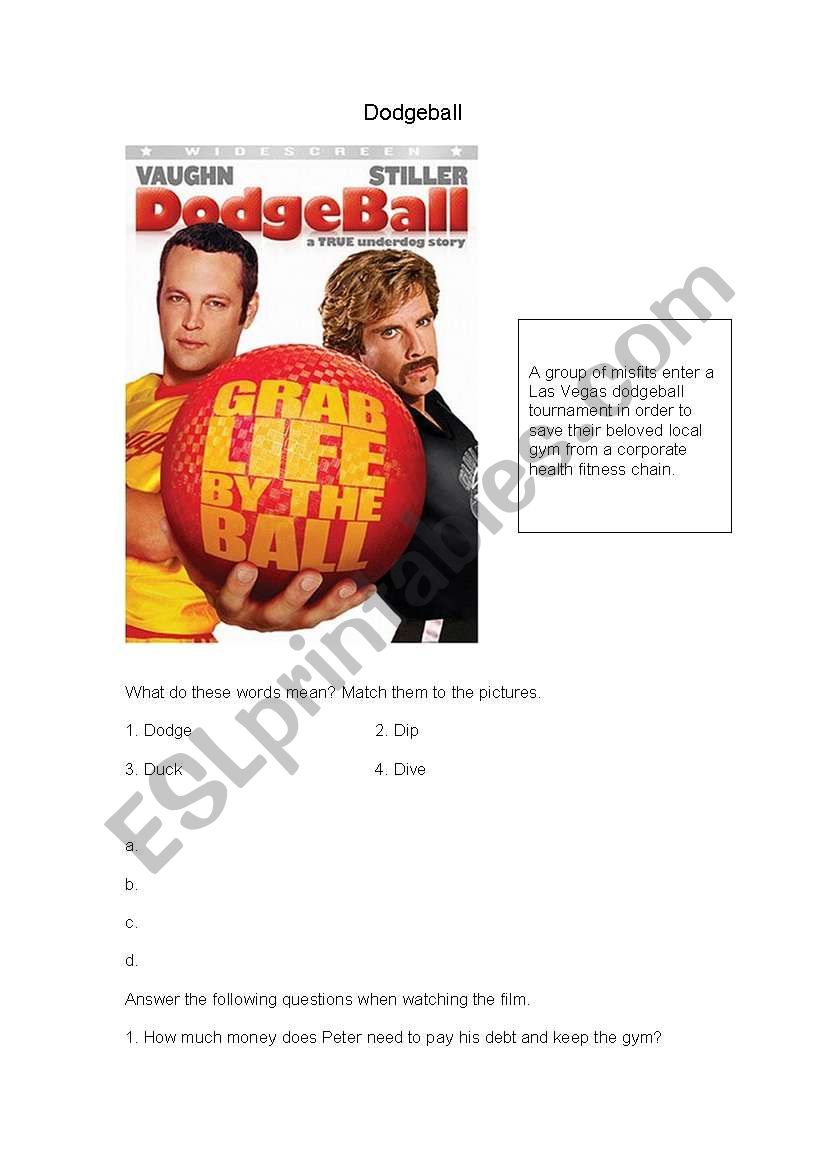 Film Worksheet for Dodgeball worksheet