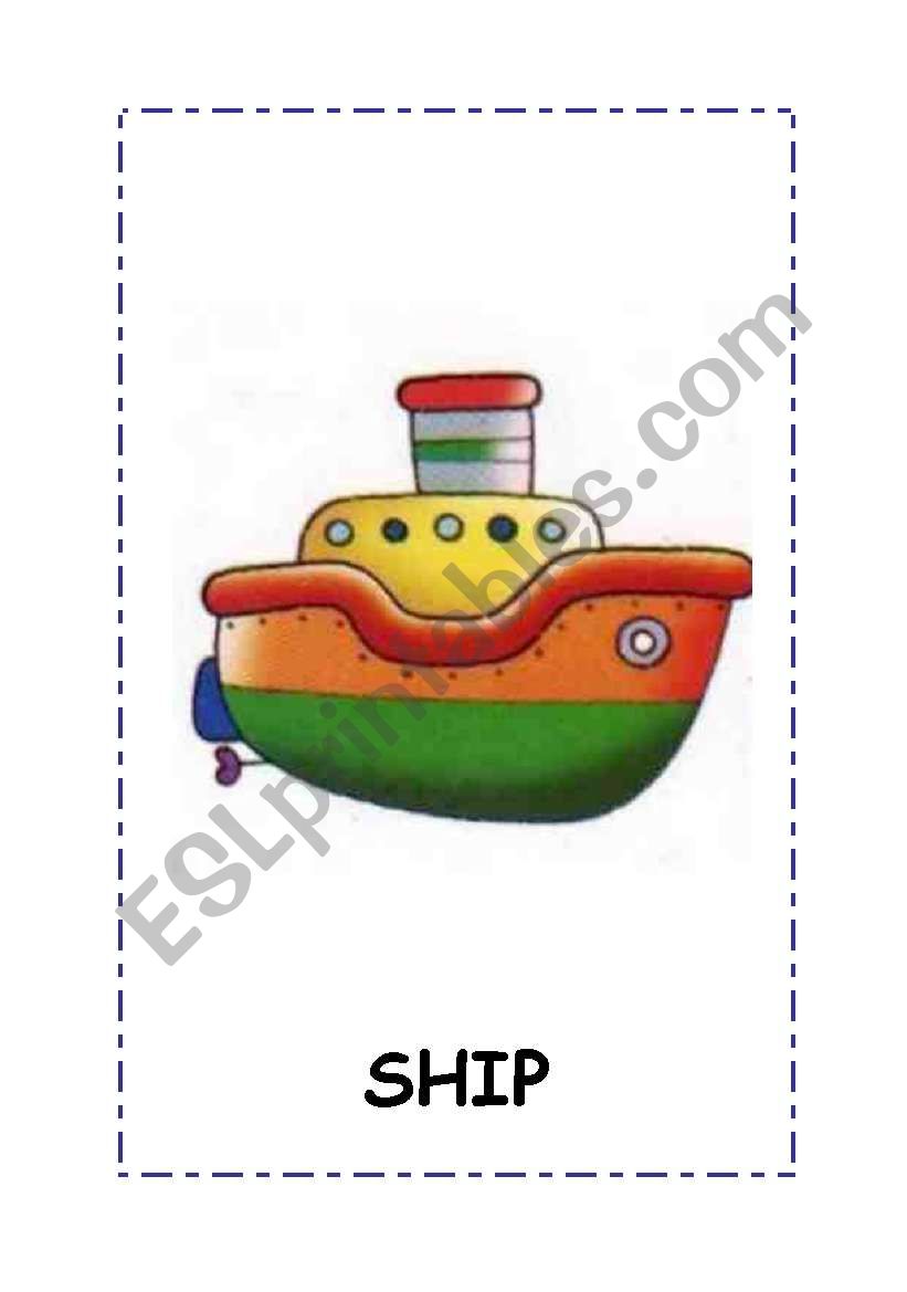 Transport flashcards.4 flashcars:boat,bike,car, train