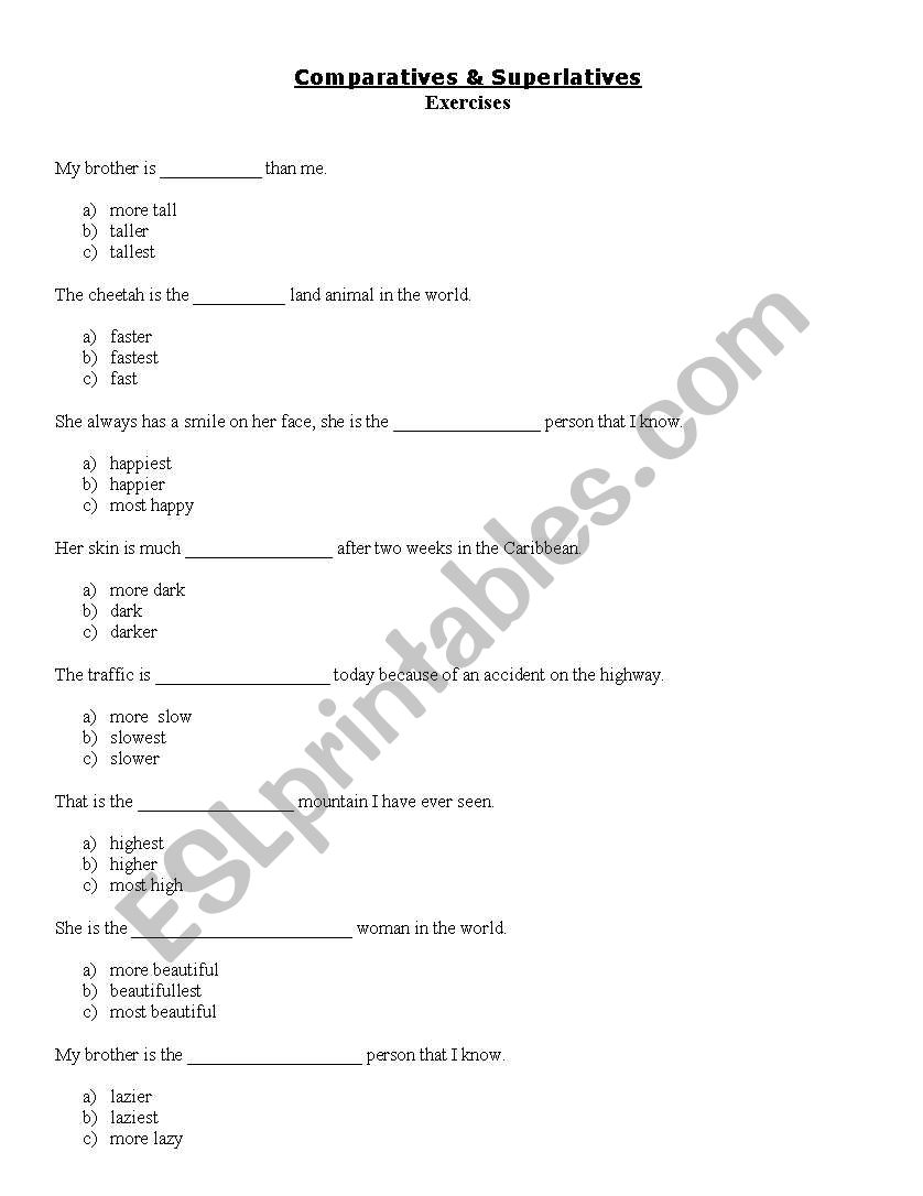 comparative and superlative exercise