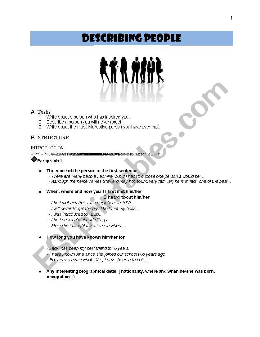 DESCRIBING PEOPLE GUIDELINES worksheet