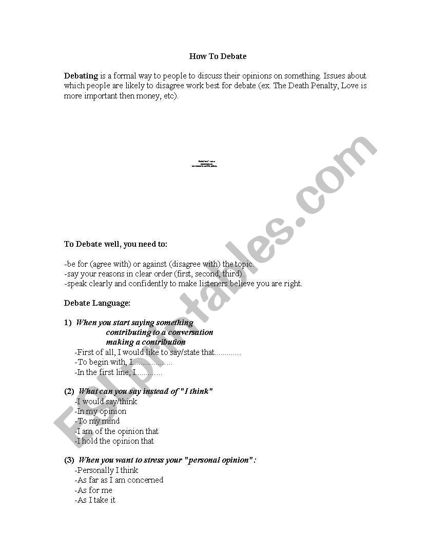 ESL: How to Debate worksheet