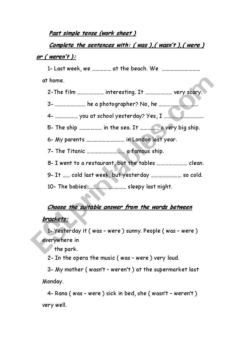 past  simple tense  worksheet