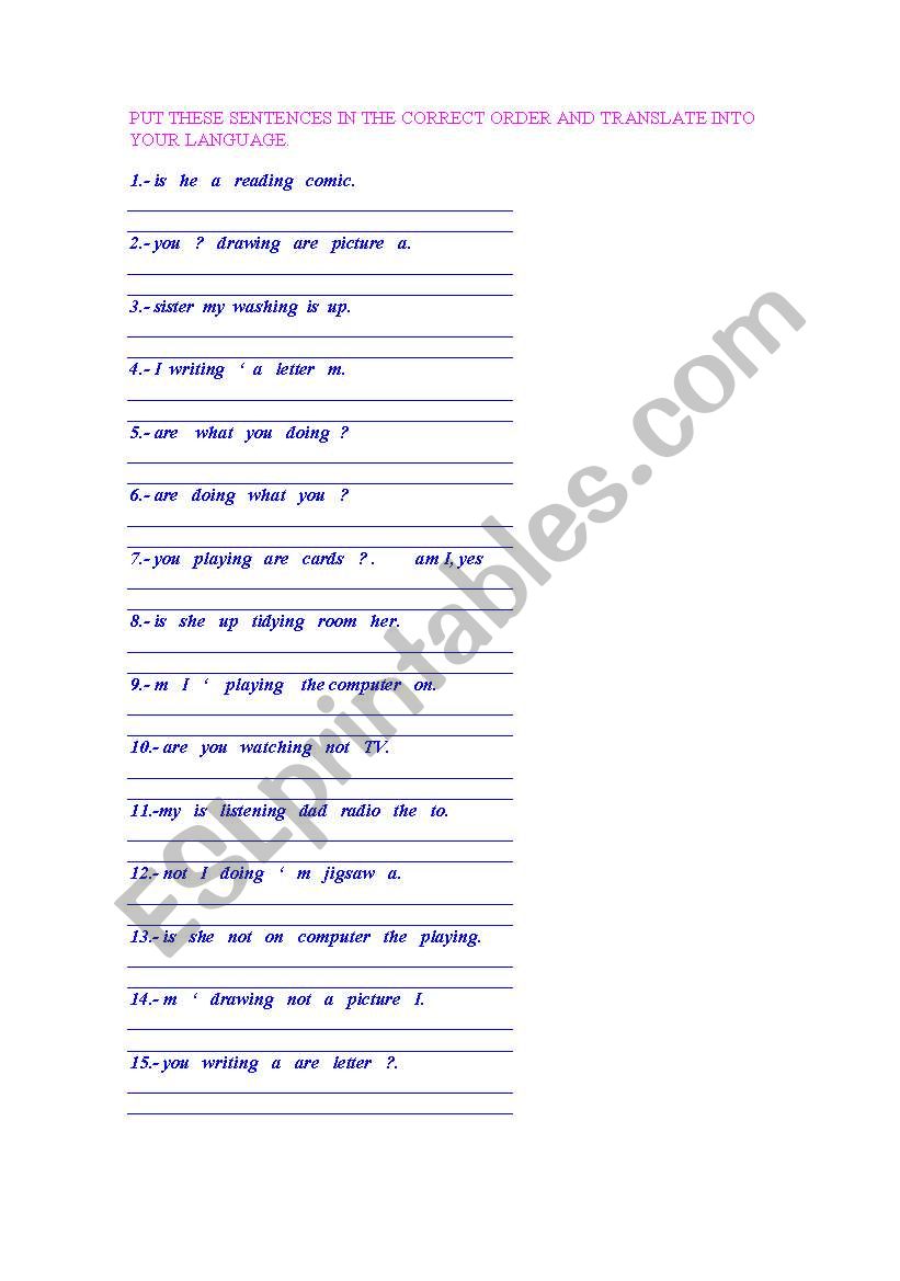 PRESENT CONTINUOUS 1 worksheet
