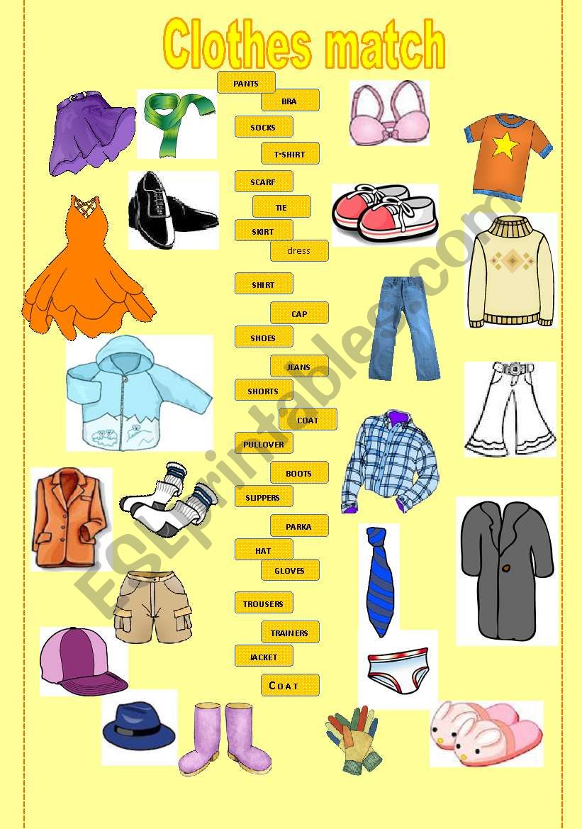 Match the clothes worksheet