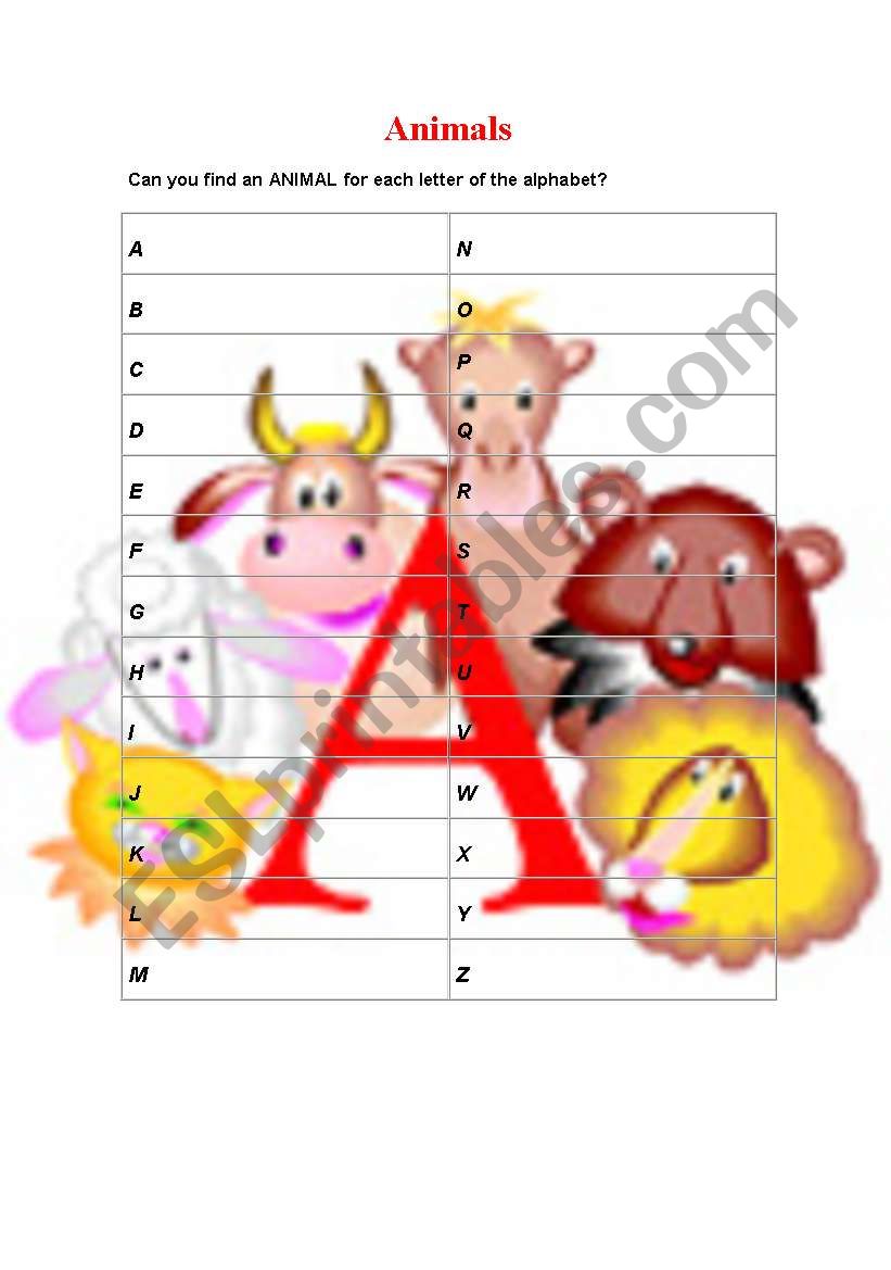 Animals worksheet