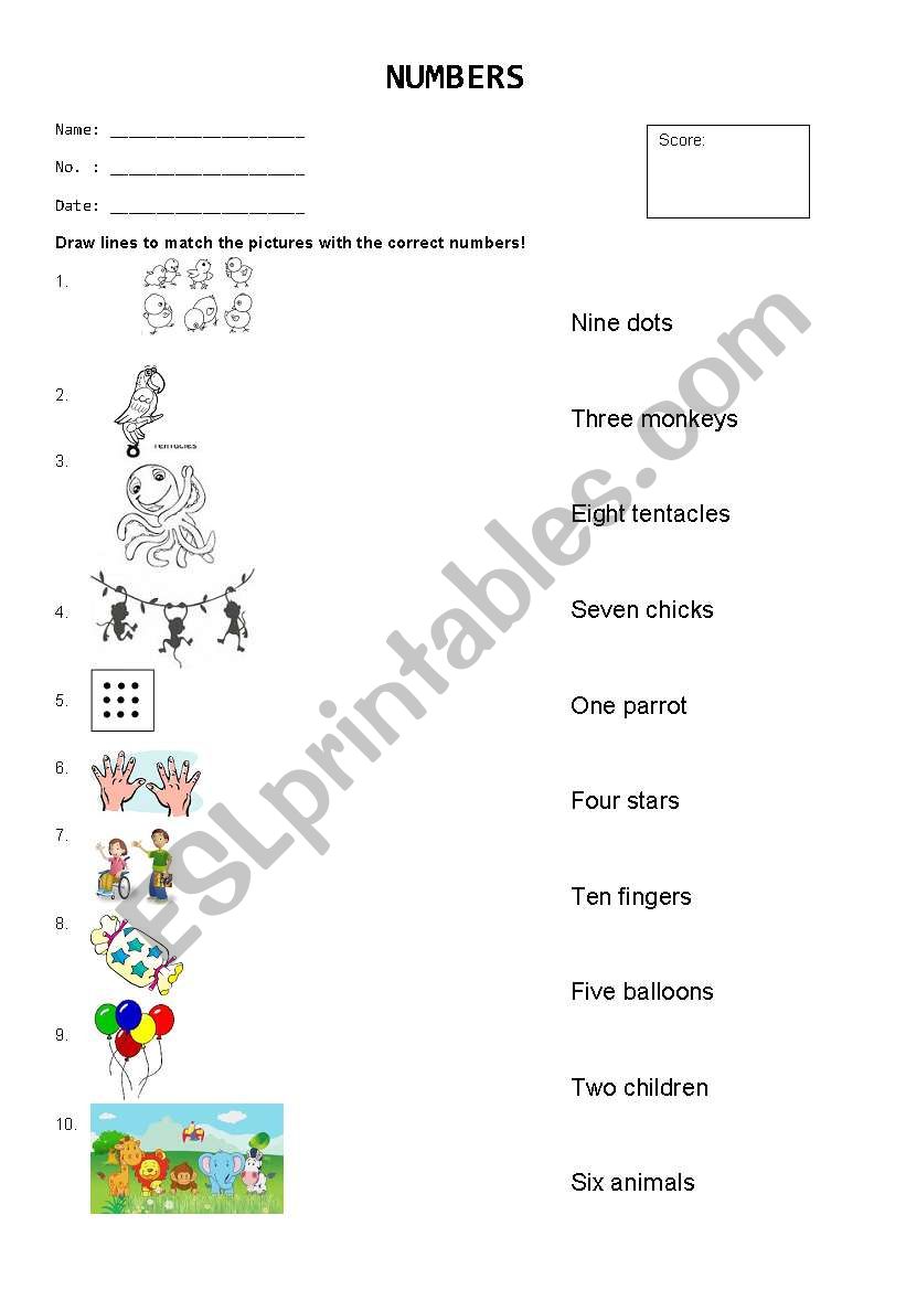 Numbers (1 - 10) worksheet