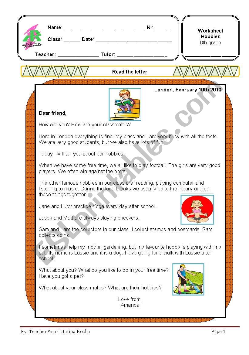 hobbies worksheet