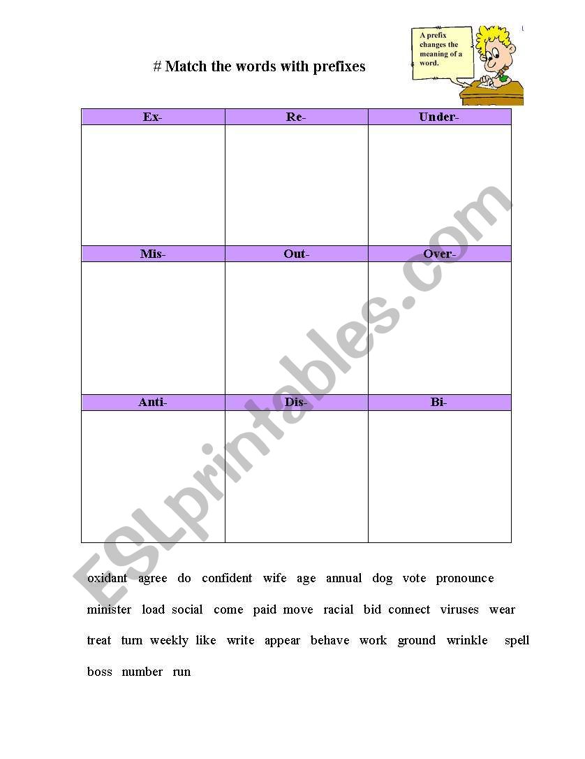 Prefixes exercise worksheet