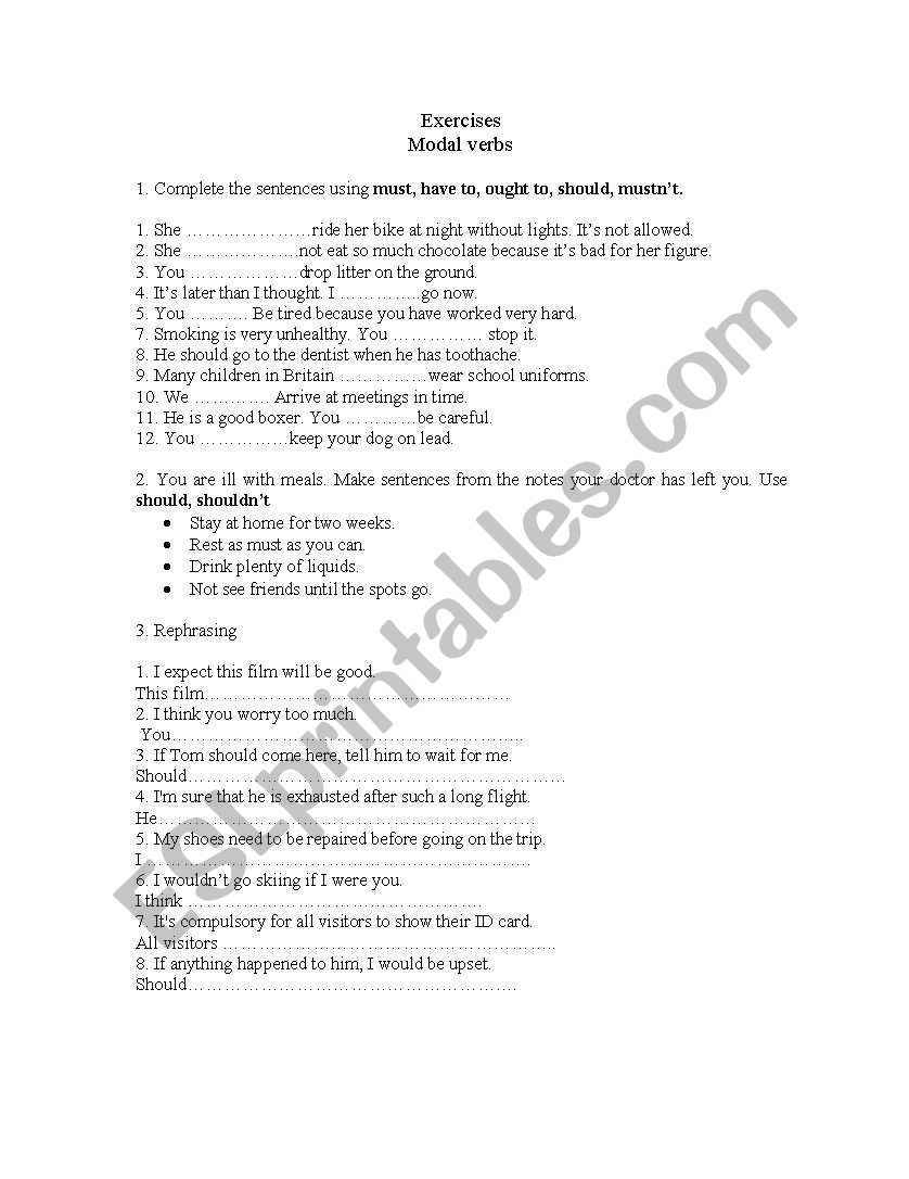 exercise with modal verbs worksheet
