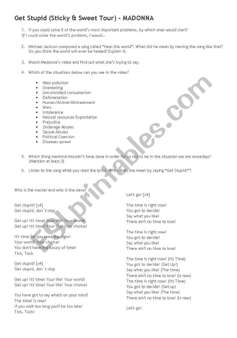 Get Stupid (Madonna) Worksheet