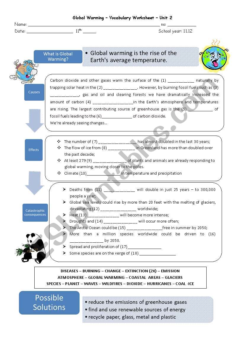 Global Warming worksheet