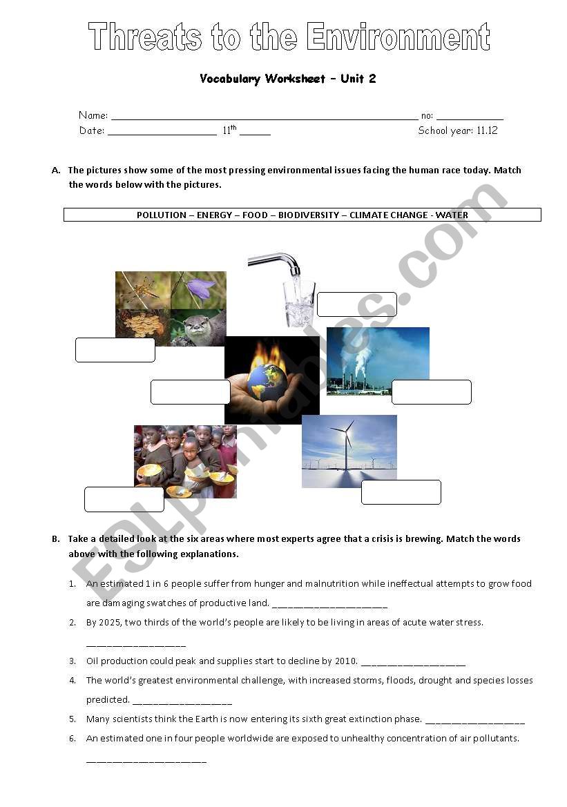 Threats to the Environment  worksheet