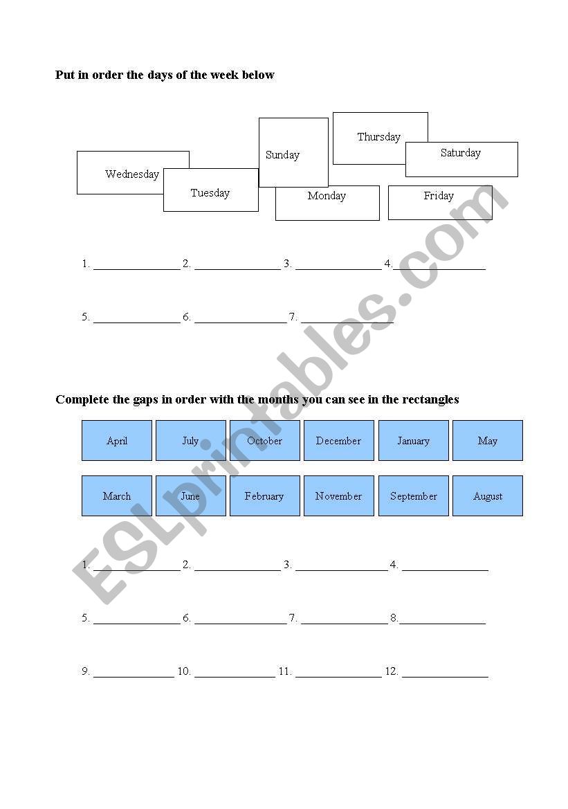 Days and months  worksheet