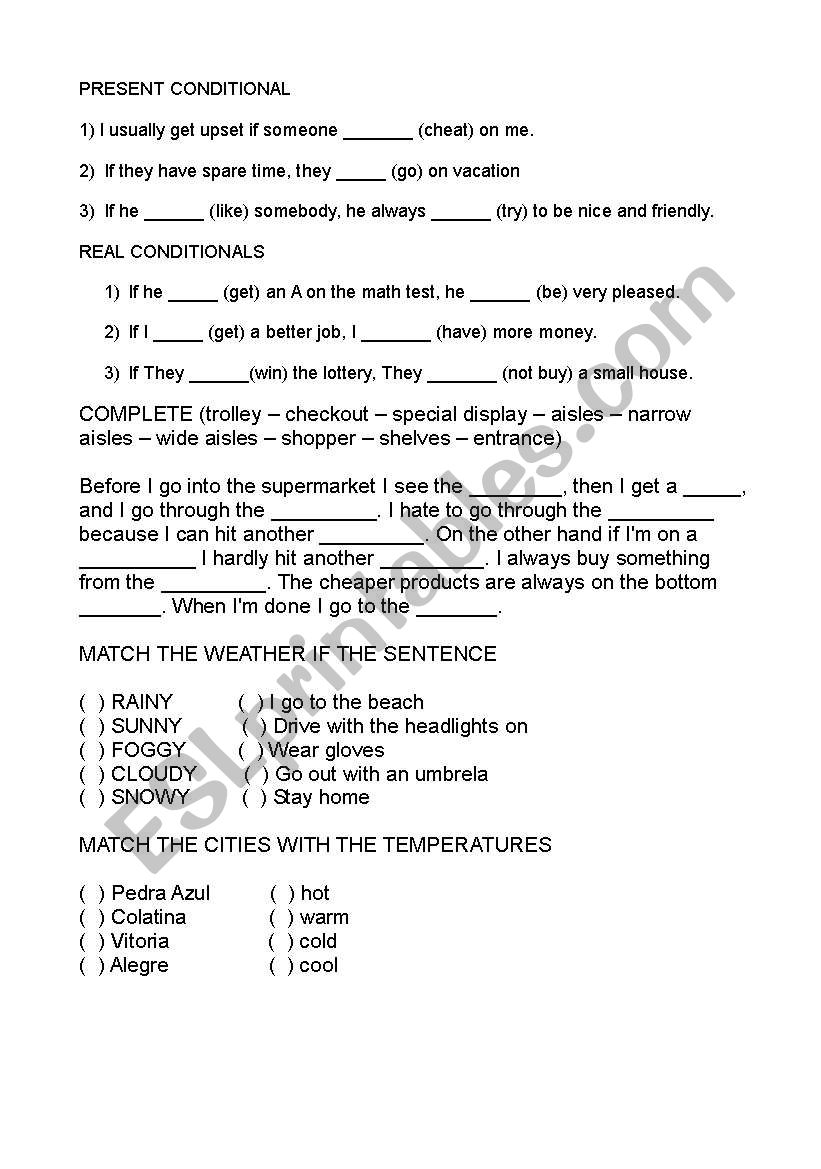 Zero and First Conditional worksheet