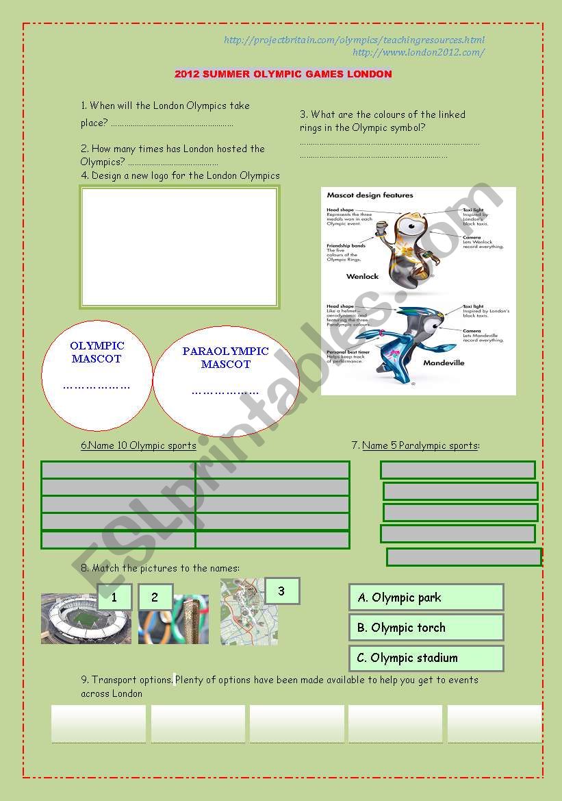 LONDON OLYMPIC GAMES worksheet